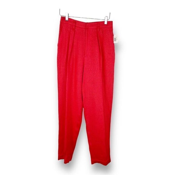 Ellen Tracy Vintage 80s/90s Red Lined Linen Highwaisted Pleated Wide Leg Pants 8 - Picture 1 of 15